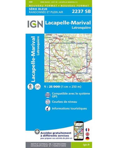 Carte de randonnée TOP25 IGN  2237SB - Lacapelle-Marival / Latronquière