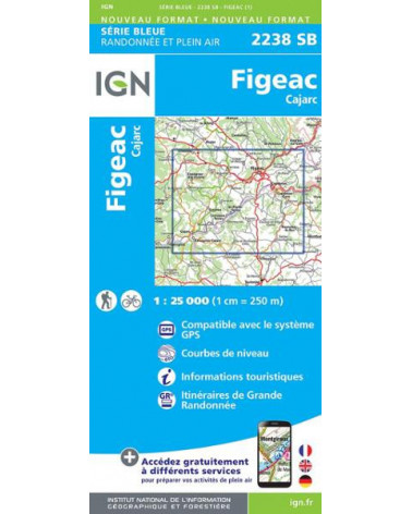 Carte de randonnée TOP 25  2238SB - Figeac / Cajarc