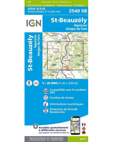 Carte de randonnée TOP 25- 2540SB - Saint-Beauzély / Aguessac/Gorges du Tarn