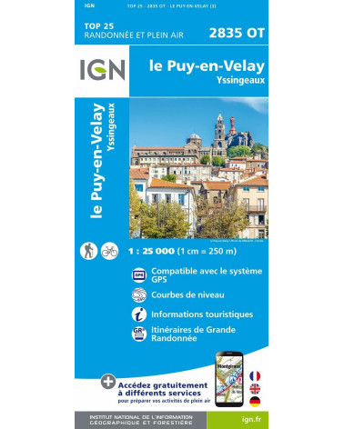 Carte de randonnée TOP 25-2835OT - Le Puy-en-Velay / Yssingeaux