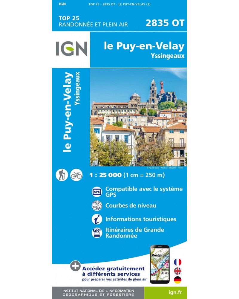 Carte de randonnée TOP 25-2835OT - Le Puy-en-Velay / Yssingeaux