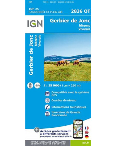 Carte de randonnée TOP 25-2836OT - Gerbier de Jonc / Mézenc / Vivarais