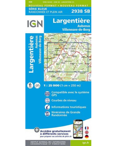 Carte de randonnée TOP 25-2938SB - Largentière / Aubenas / Villeneuve-de-Berg