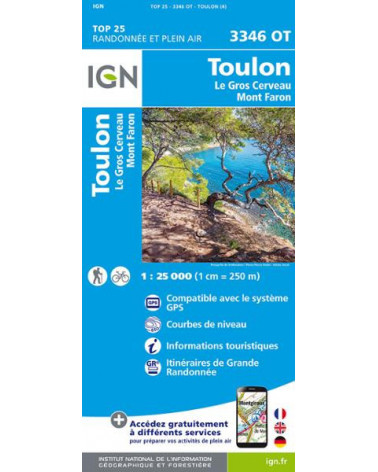 Carte de randonnée TOP 25-3346OT - Toulon / Le Gros-Cerveau / Mont-Faron