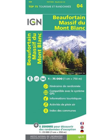 Carte IGN TOP 75 Beaufortain Massif du Mont blanc