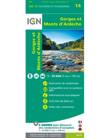 Carte IGN TOP 75 Gorges et Monts d'Ardèche