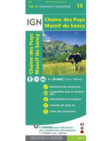 Carte IGN TOP 75 Chaîne des Puys / Massif du Sancy