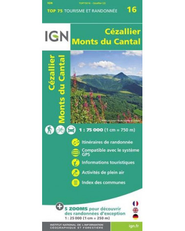 Carte IGN TOP 75 Cezallier / Monts du Cantal