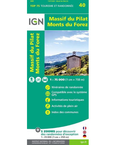 Carte IGN TOP 75 Massif du Pilat / Monts du Forez