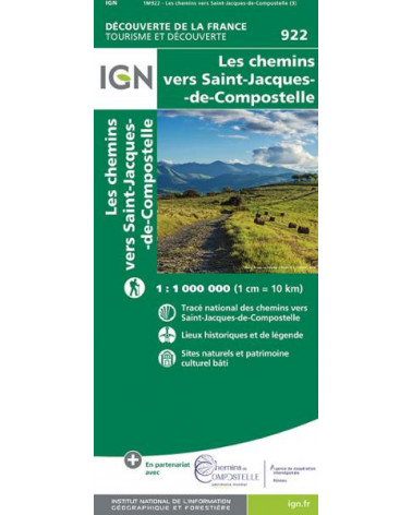 Carte IGN - 922 - Les Chemins vers Saint-Jacques-de-Compostelle 1 : 1 000 000